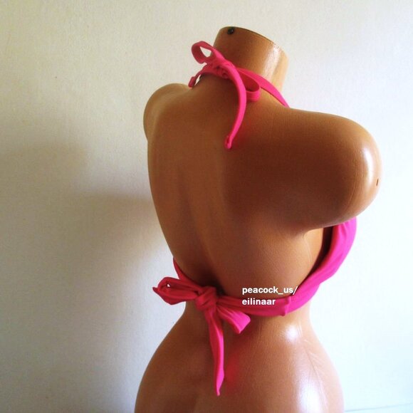 VICTORIAS SECRET Swim Push Up Triangle Bikini Top MEDIUM Removable Pad Hot Pink - Picture 4 of 6